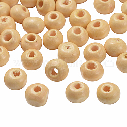 Perle di legno non finite naturali, perline distanziate perline rotonde in legno per produzione artigianale,  piombo libero, bianco crema, 6~7x5~6mm, Foro: 1.5 mm, circa 14600pcs/1000g