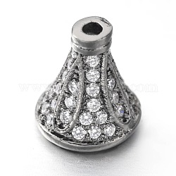 Cônes de perles en laiton avec zircone cubique de micro pave, gunmetal, 9x8mm, trou: 1 mm et 3 mm