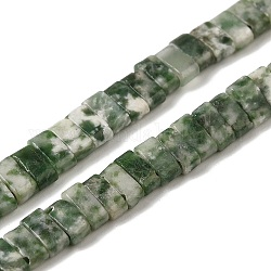 Fili di perle di diaspro spot verde naturale, 2-foro, rettangolo, 2.5~3x5x2.5mm, Foro: 0.8 mm, circa 138~140pcs/filo, 15.28''~15.31'' (38.8~38.9 cm)