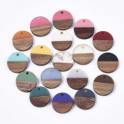 Resin & Walnut Wood Pendants, Waxed, with Foil, Flat Round, Mixed Color, 18x3.5mm, Hole: 1.5mm