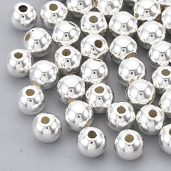 Ccb Kunststoff-Perlen, Runde, silberfarben plattiert, 5.5~6x5 mm, Bohrung: 1.8 mm, ca. 4280 Stk. / 500 g