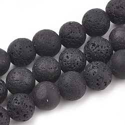 Brins de perles de pierre de lave naturelle, ronde, noir, 12mm, Trou: 1mm, Environ 32 pcs/chapelet, 14.96 pouce (38 cm)