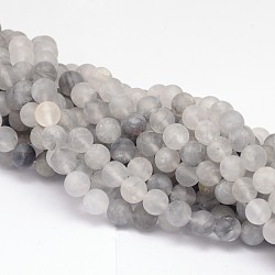 Round Natural Cloudy Quartz Bead Strands, Frosted, 6mm, Hole: 1mm, about 73pcs/strand, 15.74 inch