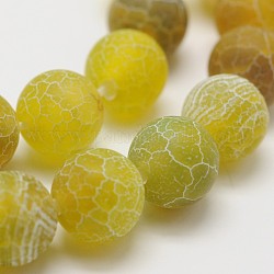 Teints craquelés naturelle perles rondes en agate brins, Grade a, vert jaune, 10mm, Trou: 1mm, Environ 39 pcs/chapelet, 14.9 pouce