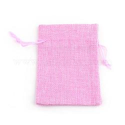 Sacs en polyester imitation toile de jute sacs à cordon, pour noël, fête de mariage et emballage de bricolage, perle rose, 14x10 cm