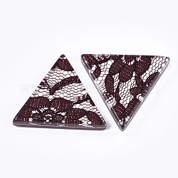 Resin Cabochons, with Lace Inside, Triangle, Brown, 36.5x41x7.5mm