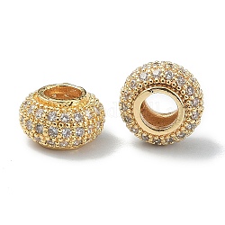 Perle di zirconi cubici trasparenti in ottone, rondelle, vero placcato oro 18k, 10x6mm, Foro: 4.5 mm