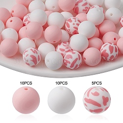 Perles focales rondes en silicone écologique de qualité alimentaire, perles à mâcher pour les jouets de dentition, Diy soins infirmiers colliers faisant, rose, 15mm, Trou: 1.5mm, 25 pièces / kit