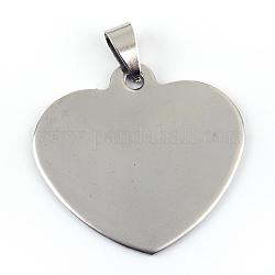 201 Stainless Steel Stamping Blank Tag Pendants, with Snap on Bails, One Side Polishing, Heart, Stainless Steel Color, 33x34.5x1mm, Hole: 6x4mm