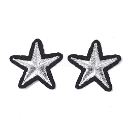 Computerized Embroidery Cloth Iron On Patches, Costume Accessories, Appliques, Star, Silver, 35x39x1.5mm