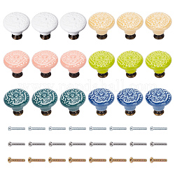 Craspire 18 pièces boutons de porte en céramique poignées de tiroir rondes en porcelaine gaufrée 6 couleurs vis de montage bouton tire poignées pour armoire commode tiroirs porte de cuisine