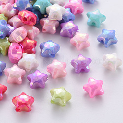 Opaque Acrylic Beads, Dyed, AB Color, Faceted, Star, Mixed Color, 10x11x7mm, Hole: 2mm