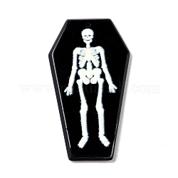 Colgantes de acrílico impresos, para halloween, ataúd con colgante de esqueleto, negro, 45x24x3mm, agujero: 1.8 mm