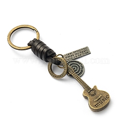 Schlüsselanhänger mit Gitarrenanhänger aus Legierung, mit Rindsleder, Antik Bronze, 12 cm