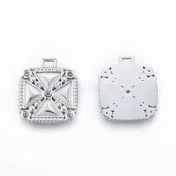 304 Stainless Steel Pendant Rhinestone Settings, Square, Stainless Steel Color, Fit for 1.6mm & 1.8mm Rhinestone, 18x15.5x1.5mm, Hole: 1.6mm