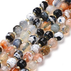 Natural Fire Agate Beads Strands, with Seed Beads, Faceted Bicone Barrel Drum, 8x7.5mm, Hole: 1mm, about 39~40pcs/strand, 14.84''(37.7cm)