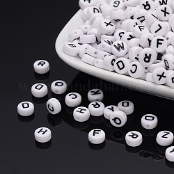 Perles de lettre de trou horizontal acrylique, mélange de lettres, plat rond, lettres mixtes aléatoires, 7x4mm, Trou: 1mm, environ 3500 pcs/500 g