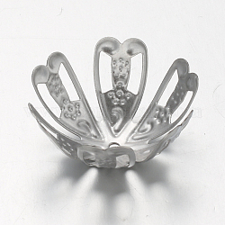 6 -petal 304 in acciaio inox caps fiore tallone, tappi di perline fantasia, colore acciaio inossidabile, 26x11mm, Foro: 1.5 mm