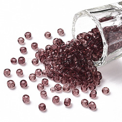 (servizio di reimballaggio disponibile) perline di semi di vetro, trasparente, tondo, rosso violaceo chiaro, 6/0, 4mm, Foro: 1.5 mm, su 12 g / borsa