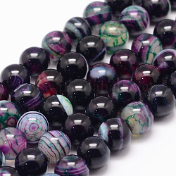 Natural Striped Agate/Banded Agate Bead Strands, Round, Grade A, Dyed & Heated, Colorful, 10mm, Hole: 1mm, about 37~38pcs/strand, 14.5 inch