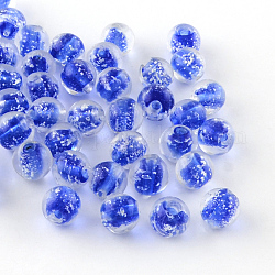 Fatti a mano perle di vetro luminosi, tondo, blu, 9~10mm, Foro: 1~2 mm