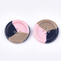 Tri-color Resin Buttons, 4-Hole, Flat Round, Colorful, 28x4mm, Hole: 2mm