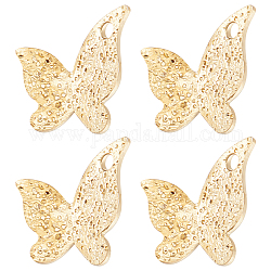 Beebeecraft 60Pcs Brass Charms, Long-Lasting Plated, Textured, Butterfly, Real 24K Gold Plated, 9.5x10.5x0.8mm, Hole: 1.2mm