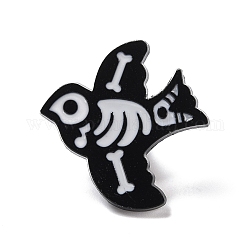 Spilla smaltata con scheletro di uccello, distintivo in lega animale di halloween per abbigliamento zaino, elettroforesi nera, bianco, 25x21x2mm, ago :1mm