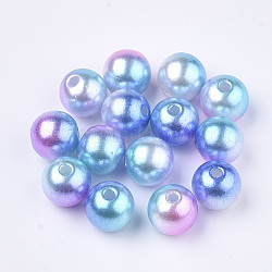Rainbow ABS Plastic Imitation Pearl Beads, Gradient Mermaid Pearl Beads, Round, Deep Sky Blue, 9.5~10x9mm, Hole: 1.6mm, about 1000pcs/500g