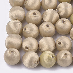 Perles recouvertes de tissu de fil de polyester, avec abs plastique, ronde, blé, 20x21.5mm, Trou: 3mm