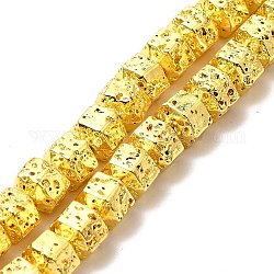 Fili di perle di roccia lavica naturale elettrodeposta, esagono, oro placcato, 6.5x7.5x6mm, Foro: 1 mm, circa 66~67pcs/filo, 15.28~15.35 pollice (38.8~39 cm)