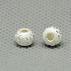 925 perline distanziatrici testurizzate in argento sterling, rondelle, argento, 6x5mm, Foro: 2 mm