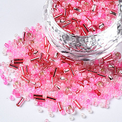 Abalorios de la semilla de cristal, estilo mezclado, formas mixtas, color de rosa caliente, 1~7x2~4mm, agujero: 0.7~1 mm, alrededor de 450 g / libra
