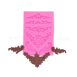 Retro Embossed Corner Fondant Molds, Cake Border Decoration Food Grade Silicone Molds, for Chocolate, Candy, UV Resin & Epoxy Resin Craft Making, Hot Pink, 129x90x7mm, Inner Diameter: 13.5~43x47~78mm