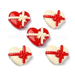 Cabochons décodés en résine opaque pour la Saint-Valentin, coeur avec bowknot, firebrick, 22.5x24.5x9mm