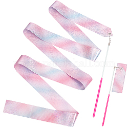 Polycotton Dance Ribbons with Wand, Sparkling Rhythmic Gymnastic Ribbon Streamer for Kids, Pearl Pink, 2270mm