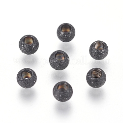 304 Stainless Steel Textured Spacer Beads, Round, Electrophoresis Black, 3x2mm, Hole: 1.5mm