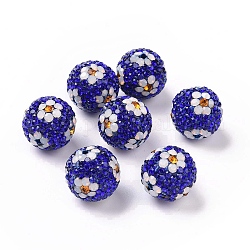 Abalorios de Diamante de imitación de arcilla polímero, Pave bolas de discoteca, redondo con flor, zafiro, 16mm, agujero: 1.6~1.8 mm