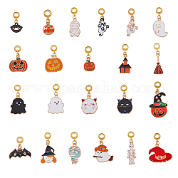 22 pièces 22 styles halloween thème alliage émail européen breloques pendantes, avec bélières dorées, fantôme & citrouille & crâne & monstre, formes mixtes, couleur mixte, 23~41mm, Trou: 2mm, 1pc / style