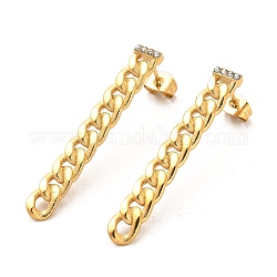 Ion Plating(IP) 304 Stainless Steel Curb Chains Shape Stud Earrings, with Crystal Rhinestone, Golden, 42.5x6mm
