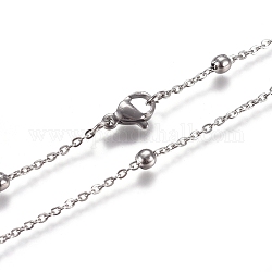 Colliers avec chaîne de câble en 304 acier inoxydable, avec des perles rondes et fermoirs pince de homard, couleur inoxydable, 17.71 pouce (45 cm), 1.5mm