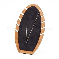 Expositor de collar de bambú, Soporte de exhibición de cadena larga en forma de l, oval, gris oscuro, 16x27x1.6 cm