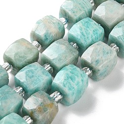 Chapelets de perles en amazonite naturelle, avec des perles de rocaille, cube, facette, 9.5~11x9.5~10.5x9.5~10.5mm, Trou: 1.2mm, Environ 29 pcs/chapelet, 15.35~15.67'' (39~39.8 cm)
