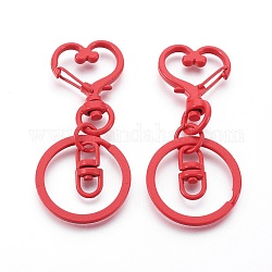 Porte-clés en forme de cœur en fer, accessoires de fermoir porte-clés, sans plomb et sans nickel, rouge, 68x30x6mm