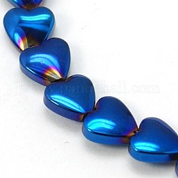 Non magnetici perle ematite sintetico fili, cuore, blu placcato, 6x6x3mm, Foro: 1 mm