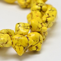 Brins de perles de magnésite naturelle teints, pépite, jaune, 19~45x22~55mm, Trou: 1mm, environ 44~100 pcs/1000 g