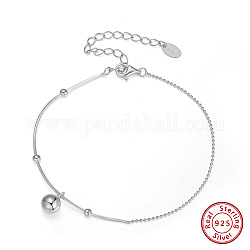 Bracelet à breloques boule ronde en argent sterling rhodié 925 avec chaînes serpent, avec tampon s925, Platine plaqué réel, 6-3/4 pouce (17 cm)