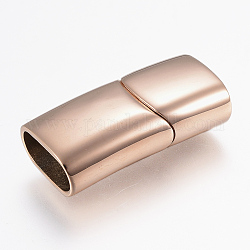 304 cierres magnéticos de acero inoxidable con extremos para pegar, superficie lisa, Rectángulo, oro rosa, 29x14x8.5mm, agujero: 6~7x12 mm