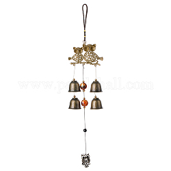 Owl Alloy Wind Chimes, with Beeswax and Bell, Pendant Decorations, Antique Bronze, 435mm