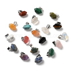 Natural & Synthetic Mixed Gemstone, with Platinum Tone Iron Findings, Bullet Charm, 12.5~13x15.5~17x9~10mm, Hole: 7x3.5mm